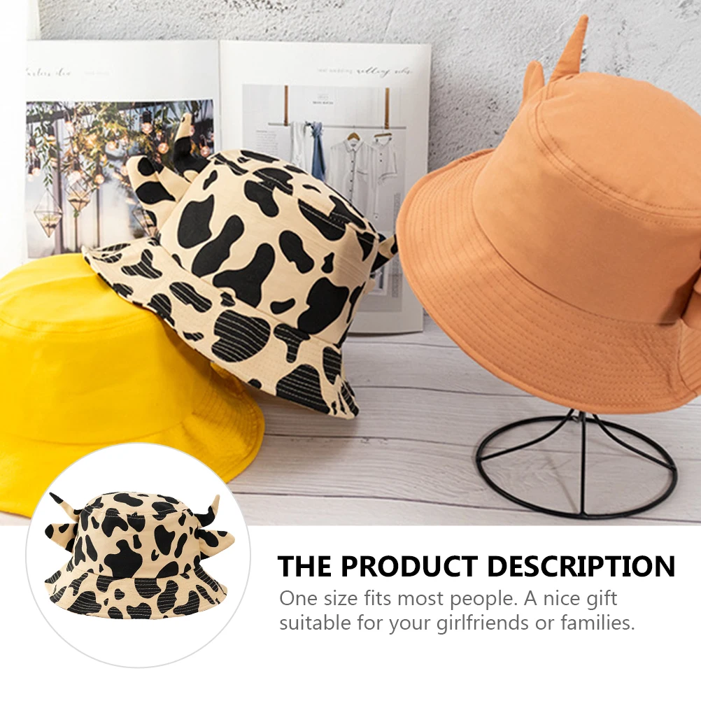 

1pc Cow Horns Bucket Hat Women Summer Beach Sun Cow Prints Anti-UV Fashionable Lightweight One Size Fits Most People