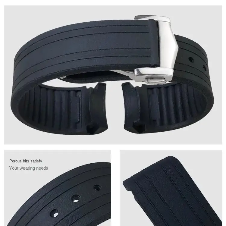 FKM Karet 20Mm Ujung Melengkung Gelang Jam untuk Omega untuk Seamaster 300 Tahan Air Gelang Pria Wanita Gelang Aksesoris Jam Tangan