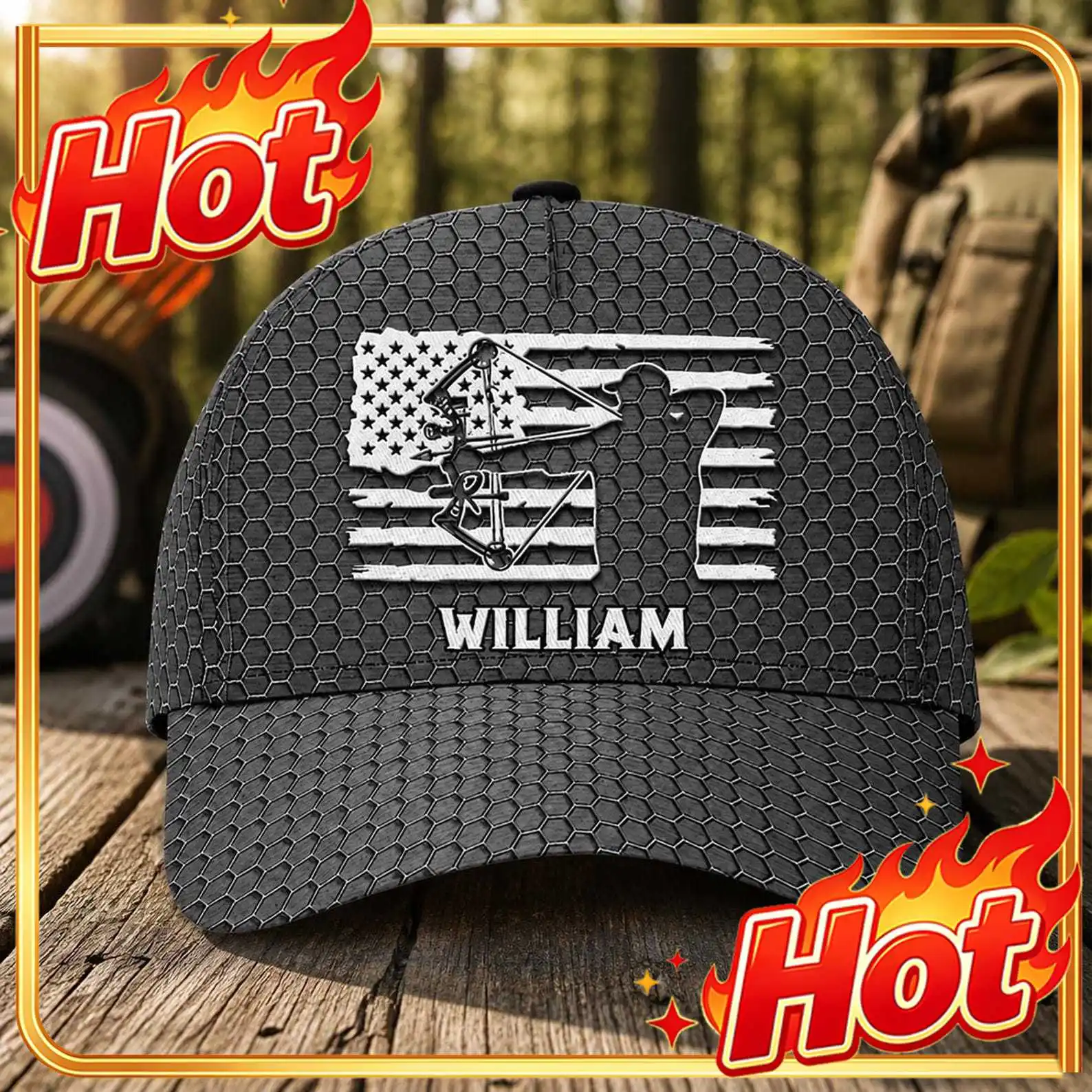 Custom Personalized Archery Dad Hat Custom Hunter Cap Bow Hunting Gift For Men American Flag Archer Baseball Cap