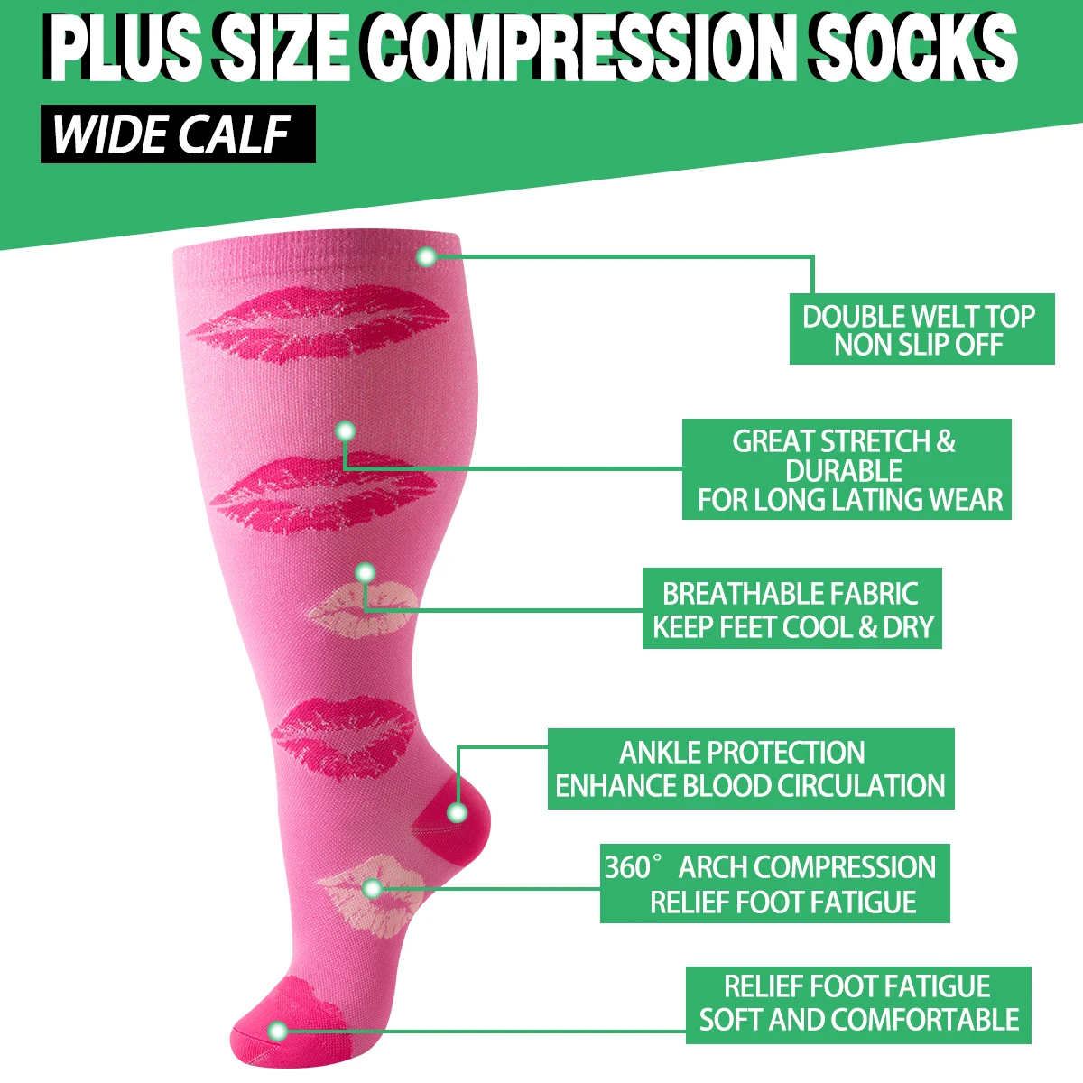 2XL 3XL 4XL جوارب ضغط 3 أزواج تشغيل الرياضة ممرضة جوارب ضغط للنساء الشفاه الجوارب هدية عيد الحب عيد الأم