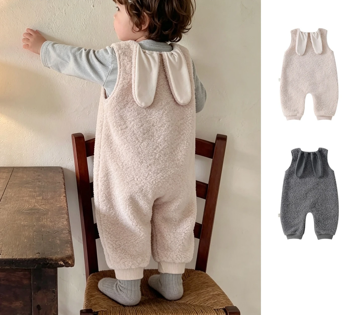 Autumn and Winter Baby Sleeveless Outdoor Baby Cute Lamb Wool Thick Childrens Jumpsuit Overalls