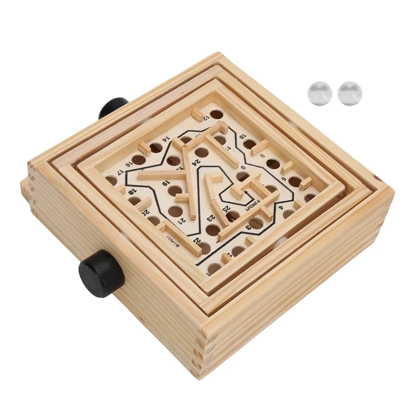 Wooden Labyrinth Marble Ball Tilt Maze Wood Game IQ Test Adults Kids Toys Educational Montessori Juegos De Inteligencia