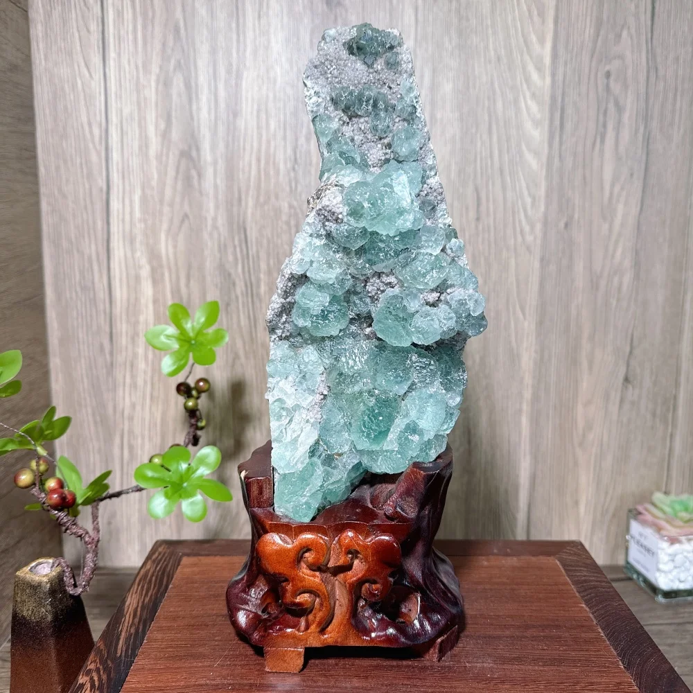 

Натуральный крупный уникальный зеленый флюорит: необработанный образец камня, минеральный кристалл для исцеления, энергии Рейки, декора дома, украшений, подарков + подставка