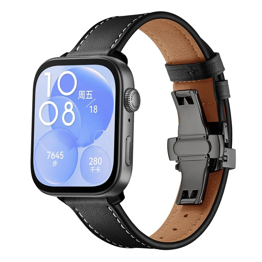 Lederarmband für Huawei Watch Fit 3/Fit 4, klassisches Rindsleder, Schmetterlingsschnalle, Armband für Huawei Watch Fit 4 Pro, Zubehör