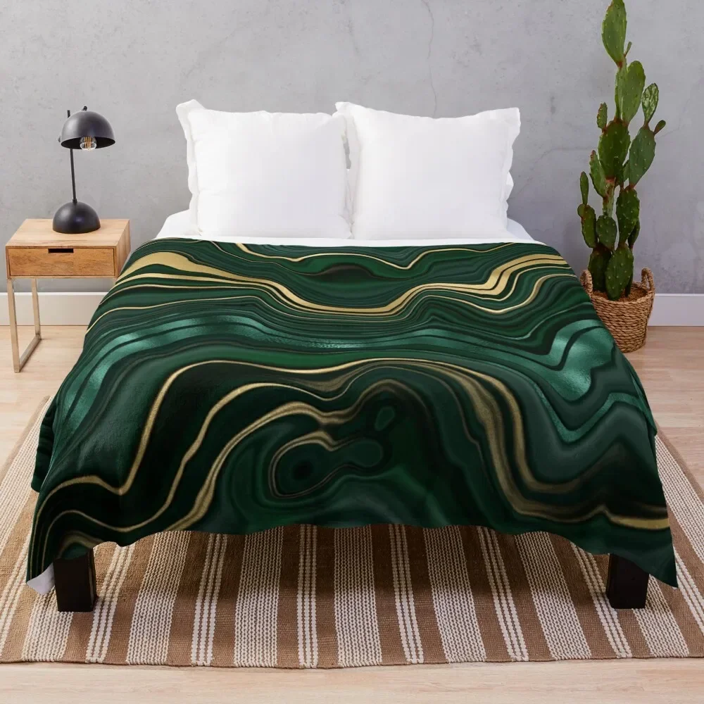 Emerald Green and GoldMalachite Pattern Throw Blanket Thins anime for babies Blankets