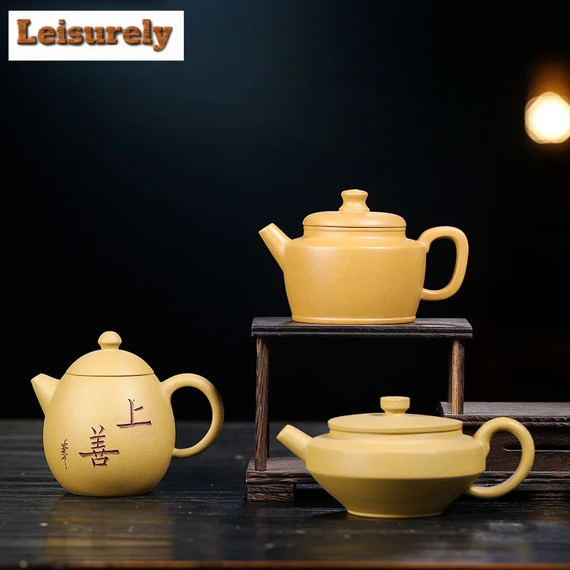 

160ML Retro Yixing Purple Clay Teapots Handmade Pot Raw Ore Gold Section Mud Tea Soaking Kettle Zisha Tea Set Tea Services Gift