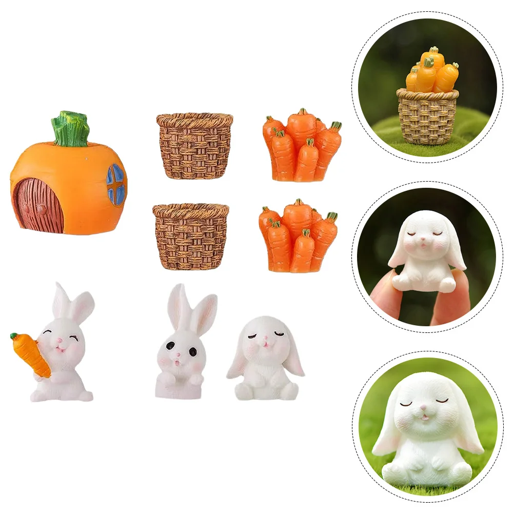 

8 Pcs Sculpture Bunny Ornament Child Decorations White Resin Kids Dollhouse Miniature Bunnies