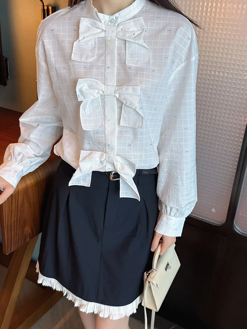 

Женская свободная длинная рубашка из тонкой влагоотводящей хлопковой ткани с вышитым воротником-стойкой и узлом Sweet Sle