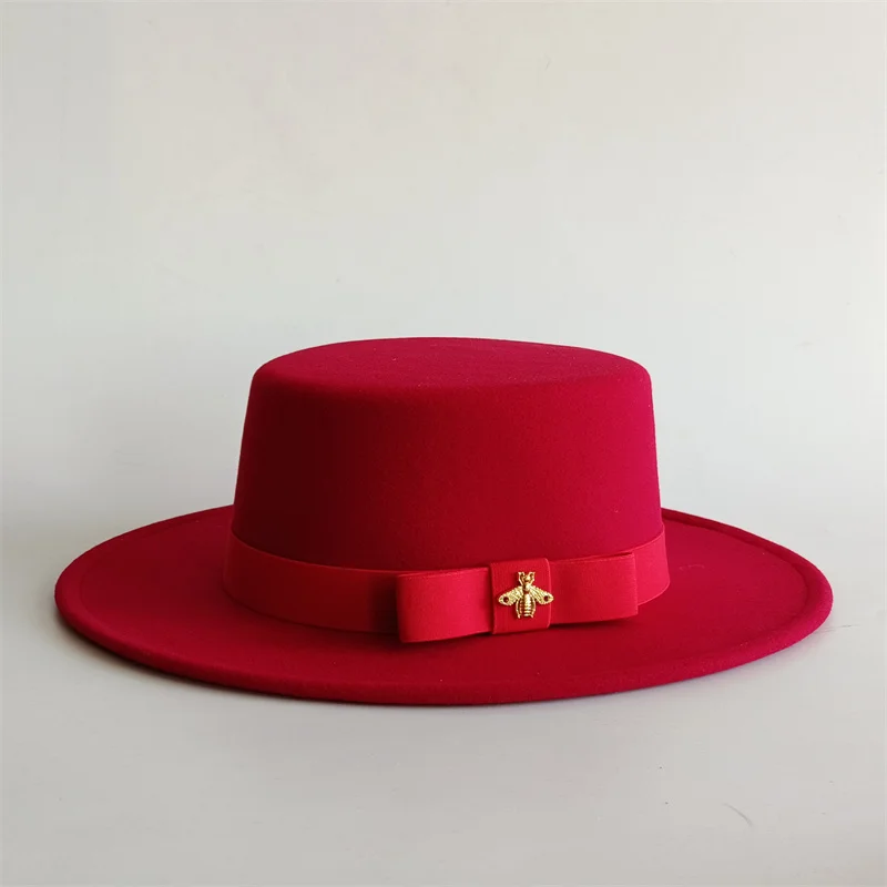 

Лента-пчела Федора Эластичная лента Бант Зимний круглый плоский верх Бант Эластичная лента Унисекс Красная джазовая шляпа Классический стиль Fedora