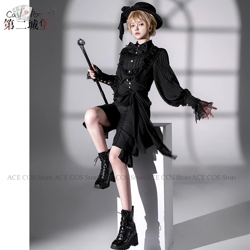 Disfraz هالوين المرأة جيراي كي Ouji نمط الزي لوليتا القرون الوسطى بلوزة يتوهم بدلة سوداء تأثيري القوطية السراويل للجنسين Prin