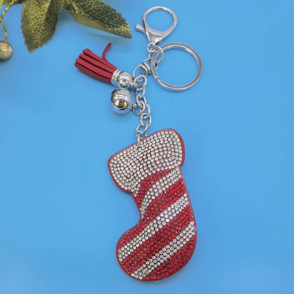 الإبداعية حجر الراين عيد الميلاد الجوارب المفاتيح للنساء سيارة قلادة حقيبة سحر المجوهرات التبعي