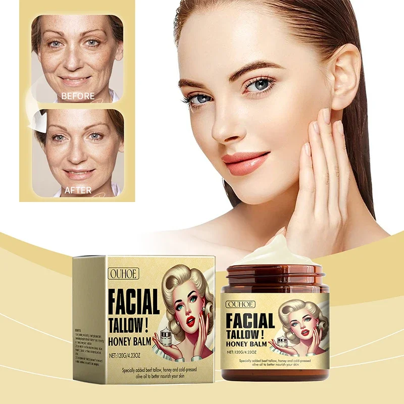 Crema facial batida Tallow de ternera y bálsamo de miel crema facial hidratante Tallow de ternera loción corporal hierba alimentada cuidado facial acabado