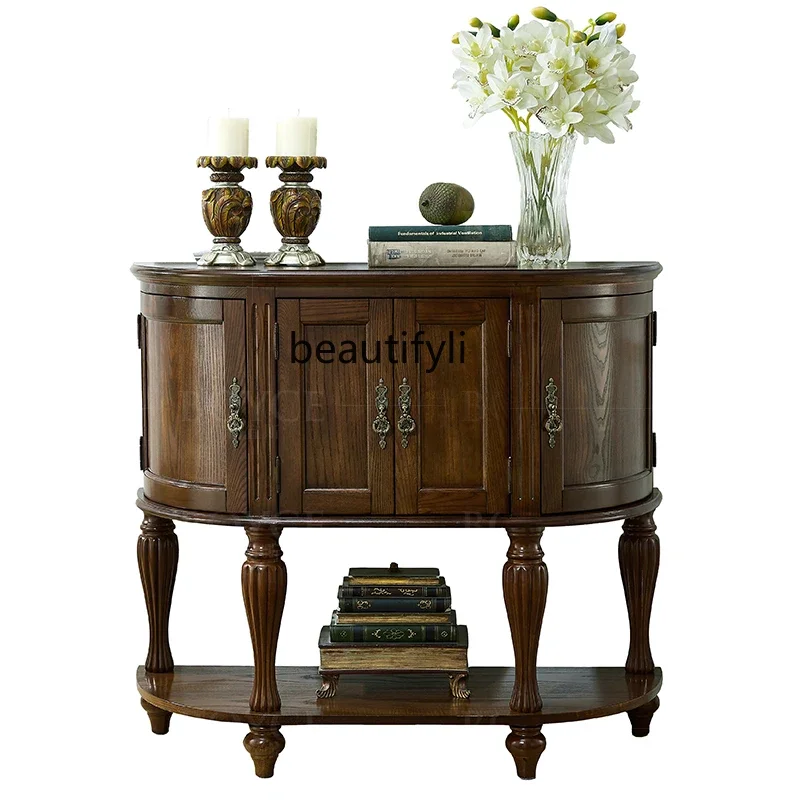 

American Style Sideboard Cabinet Solid Wood Wall Tea Cabinet Semicircle Sideboard Cabinet Home Dining Room