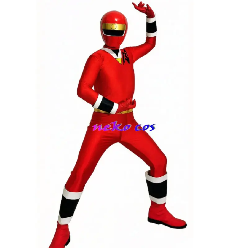 

nekocos Ninja Sentai Kakuranger Ninja red fullset bodysuit gloves mask belt shoes Cosplay Costume Custom Size