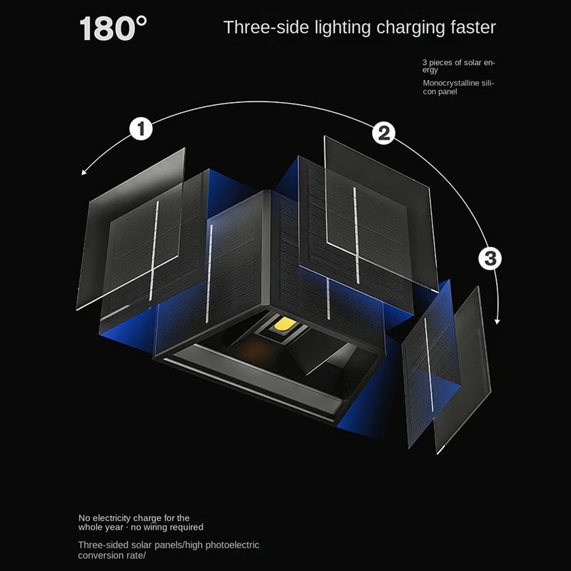 Настенная лампа с солнечной батареей, внешнее освещение вверх-вниз, лампа, солнечные Настенные светильники для двора, сада с регулируемой яркостью