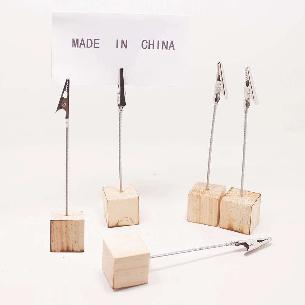 

20pcs Wooden Card Holders Elegant Photo Paper Clips Cube Base Table Number Memo Place Names Wedding Party Decorations