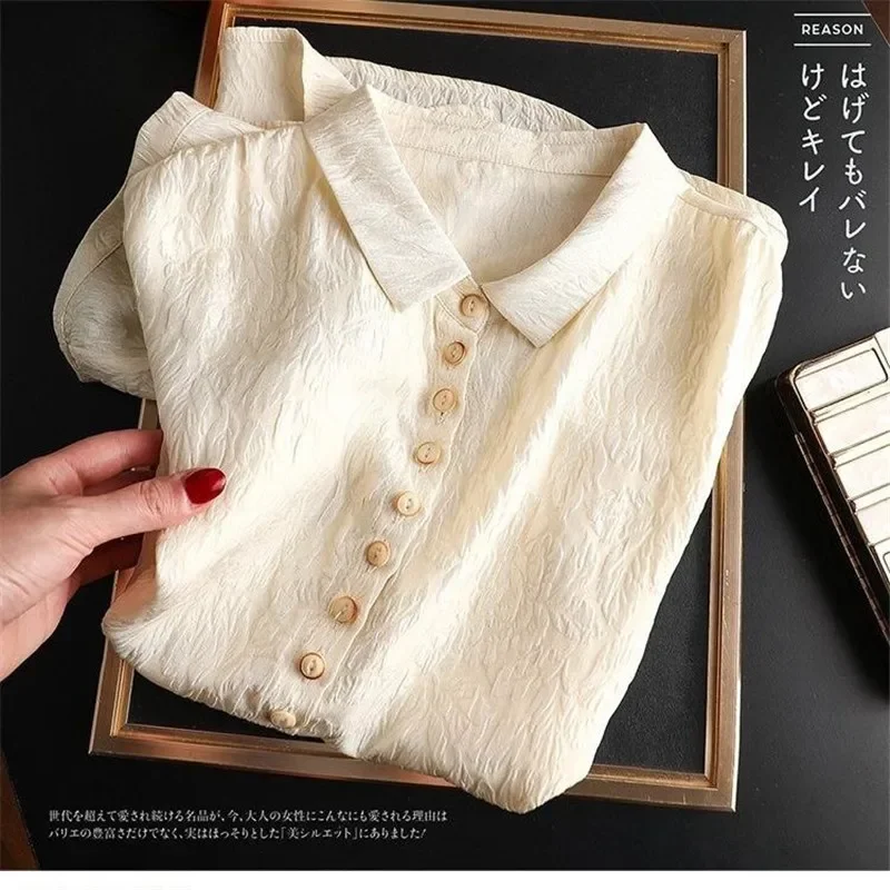 Chemise jacquard haut de gamme pour femme, mode décontractée, simple boutonnage, manches courtes, chemisiers en pansement, polyvalent