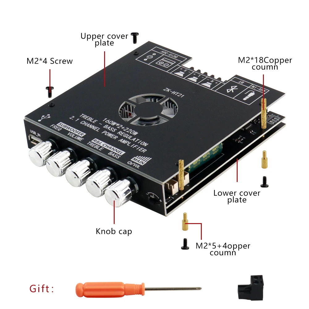 ZK-HT21 Modulo amplificatore Bluetooth 5.0 3G 2.1 canali TDA7498E 160Wx2+220W Supporto subwoofer Controllo APP USB AUX