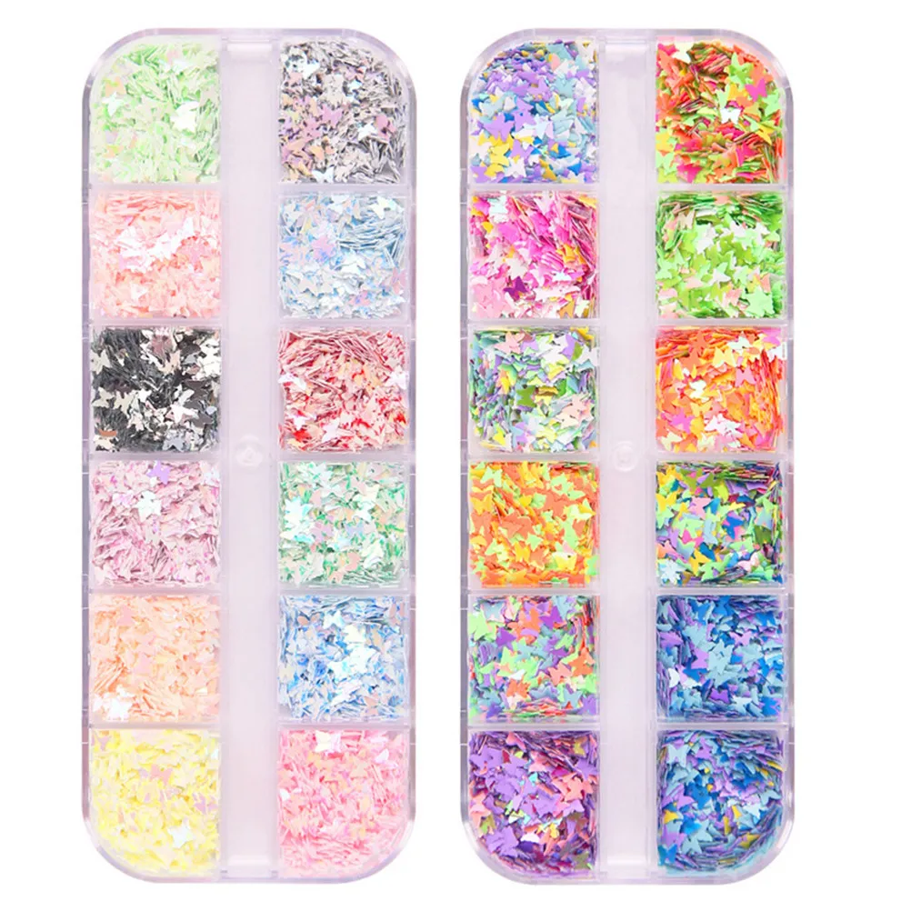 

Конфетти для дизайна ногтей, 2 коробки, яркие блестящие цвета, глиттер, пайетки, аксессуары для маникюра своими руками, декор для вечеринок в стиле гламур