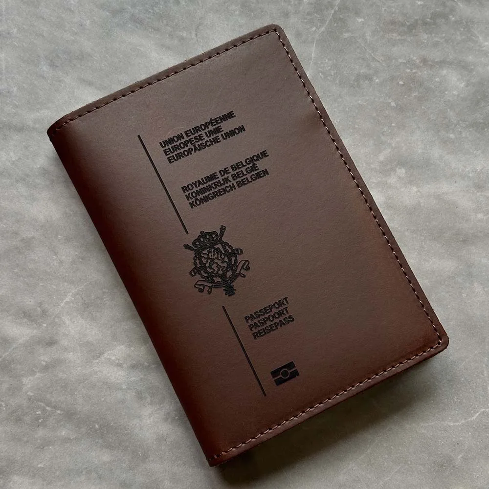 Funda De pasaporte De Bélgica hecha a mano, cuero genuino, Royaume De Belgique, soporte De pasaporte