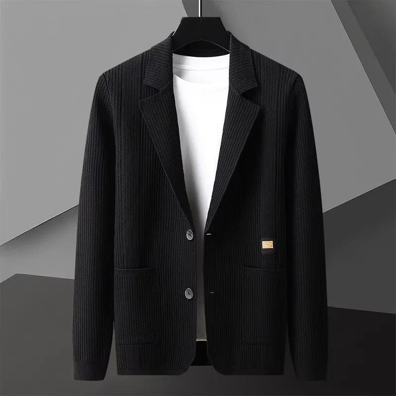 European high-end suit collar solid color knitted cardigan men's 2025 autumn winter luxury button business casual sweater coat