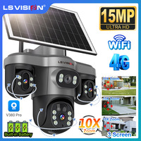 LS VISION 15MP Three PTZ Lens Three Screen 4G Solar Camera Outdoor WiFi 10X Digital Zoom Auto Tracking Security Cameras V380 Pro