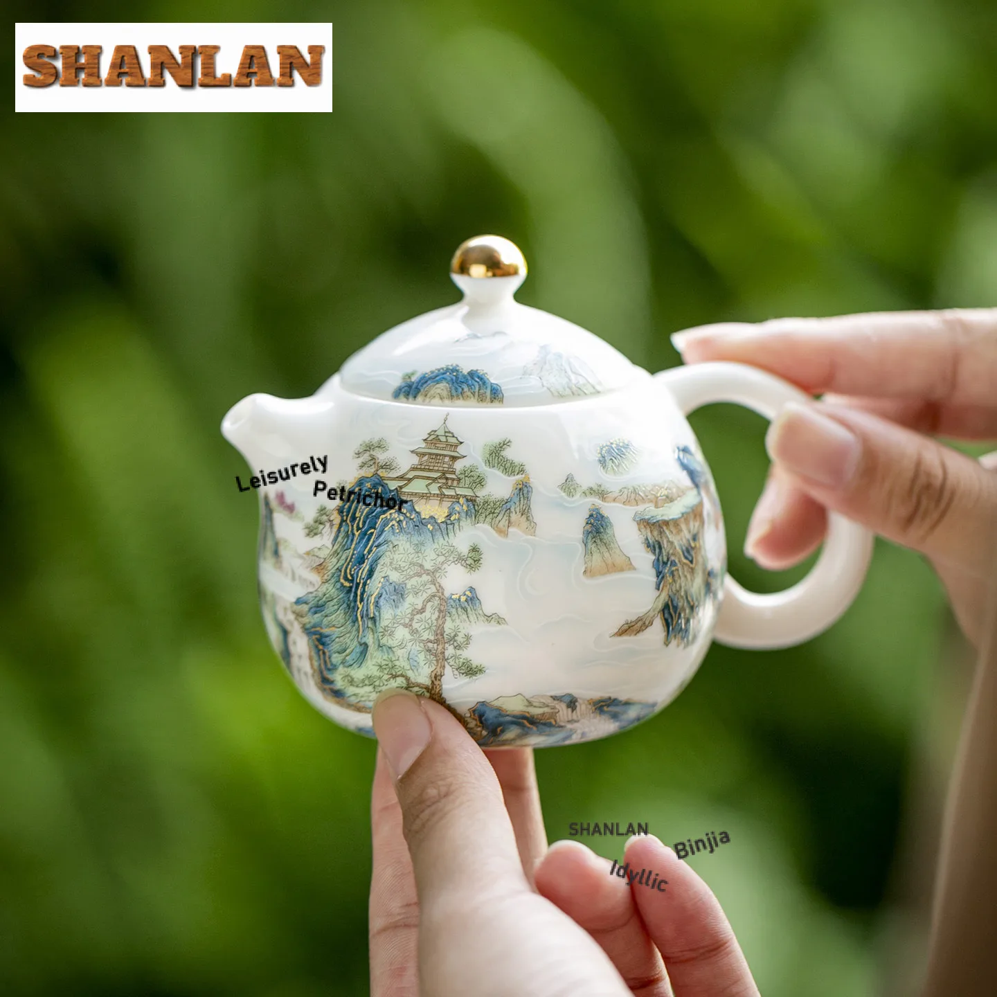 

200ml Landscape Mutton Fat Jade Porcelain Dargon Egg Teapot Tea Infuser Pot Tea Soaking Kettle With Strainer Teaware Ornaments