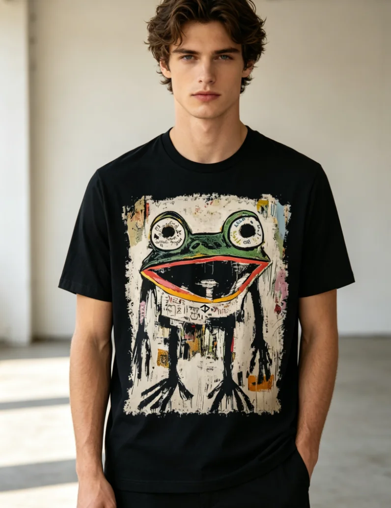 Abstract Pop Art Design with A Frog on It T-Shirt  Same Style for Men and Women 2026 Summer Short-Sleeved, Printed T-Shirt