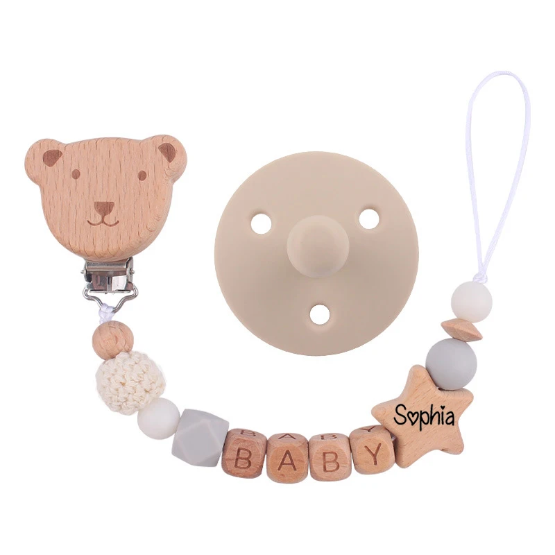 2023 Personalized Baby Pacifier Clip Custom Name Infant Dummy Clip Baby Souvenir Newborn Gift Wood Baby Supplies New Mother Gift