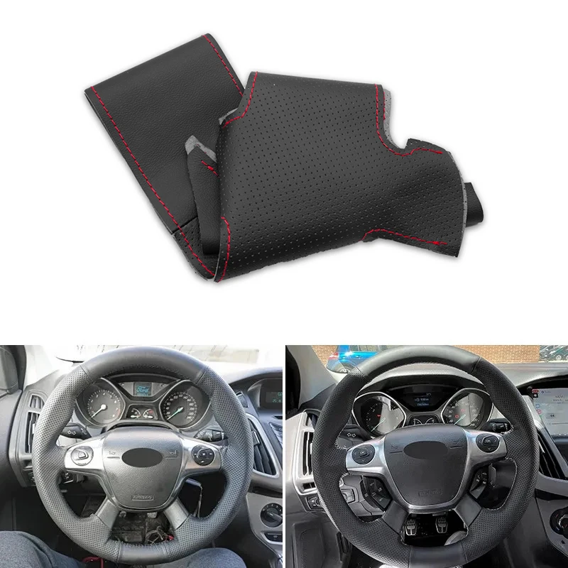 Hand-stitched Car-styling Steering Wheel Perforated Leather Cover For Ford Focus 3 2012 C-MAX 2011 - 2014 KUGA Escape 2013- 2016