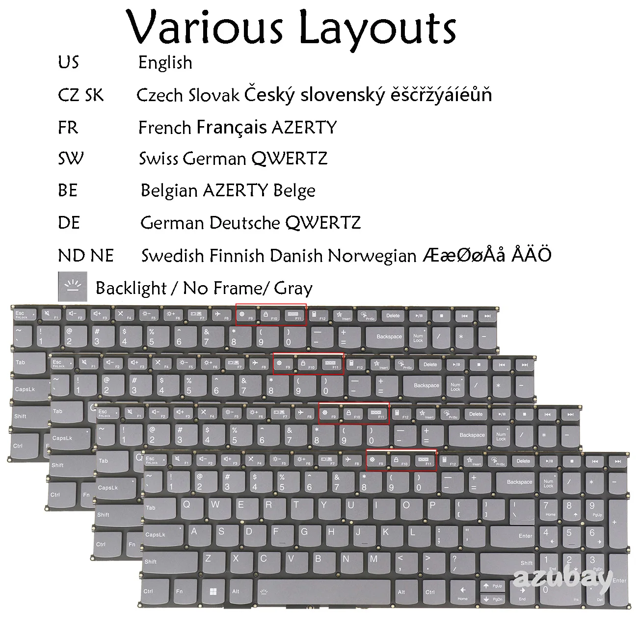 Backlit Keyboard For Lenovo Ideapad 7-15IIL05 7-15ITL05 3-15ADA6 3-15ALC6 US Czech Slovak FR BE AZERTY Swiss GR QWERTZ Nordic