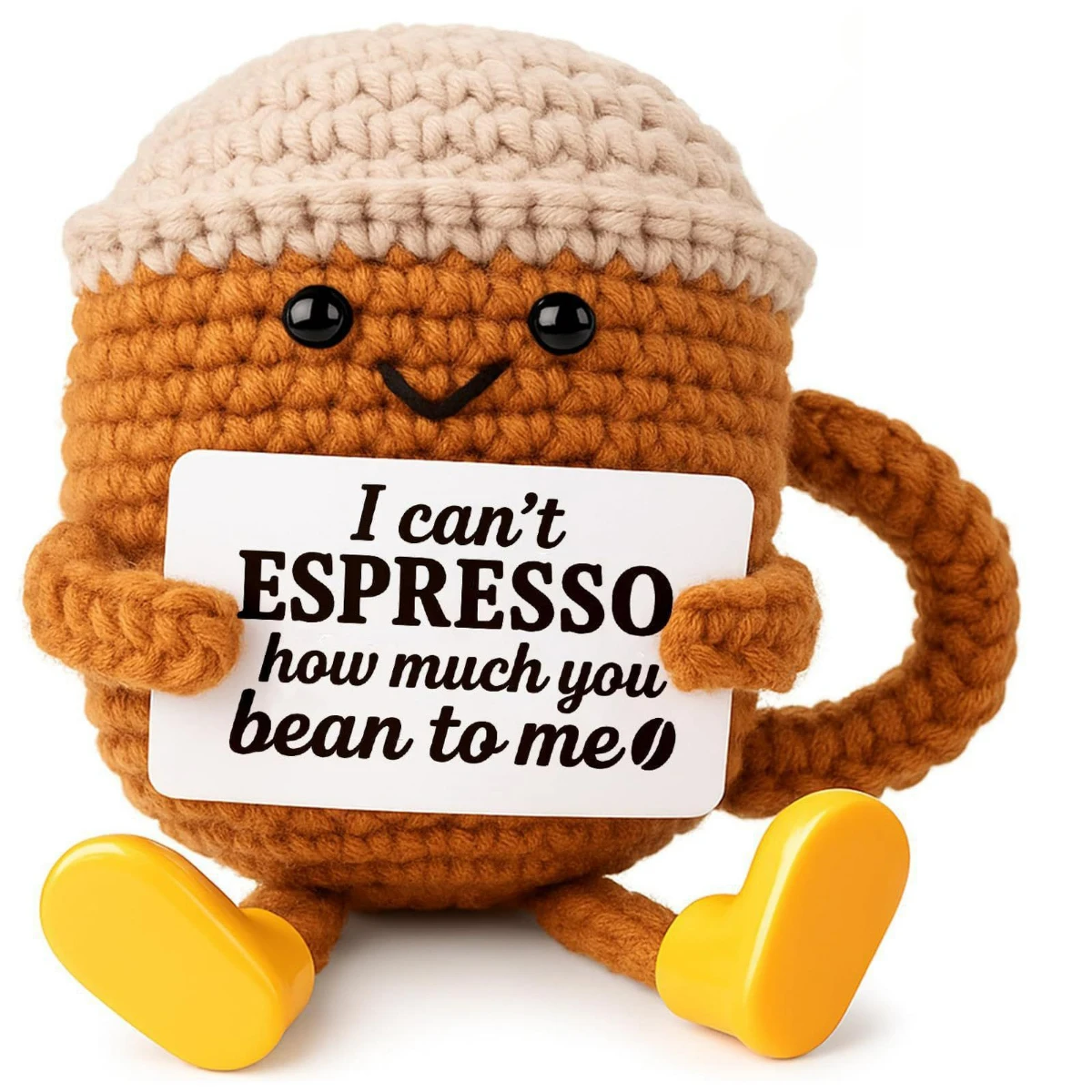1 Stück Kreative Handgefertigte Gehäkelte Kaffeetassen-Puppe. Gehäkeltes Fertigprodukt - Tischdekoration in Form einer Kaffeetasse.