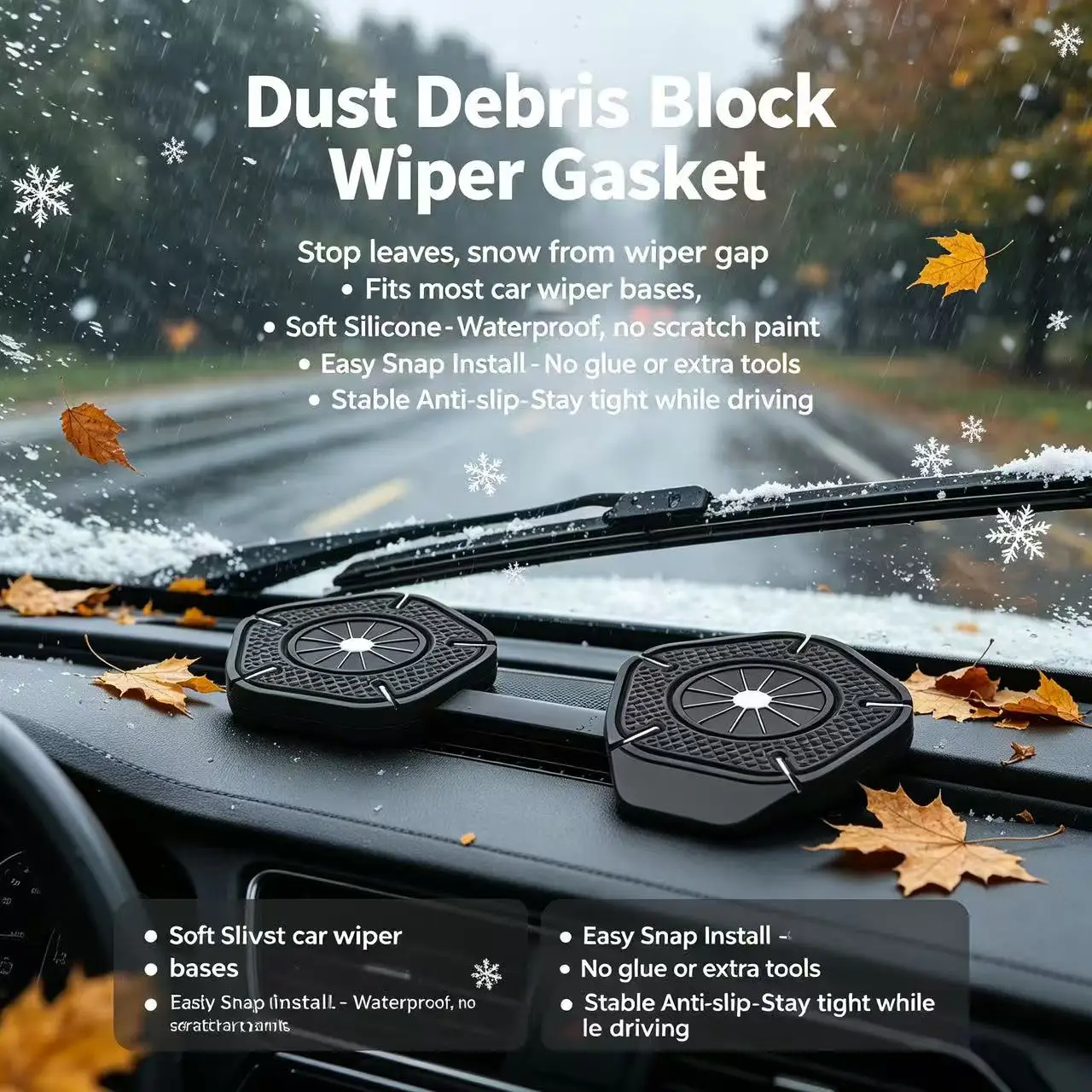 Universal Car Wiper Dustproof Gasket Soft Silicone Wiper Hole Protector Pad Stop Leaves Snow Debris Windshield Wiper Arm Cover E