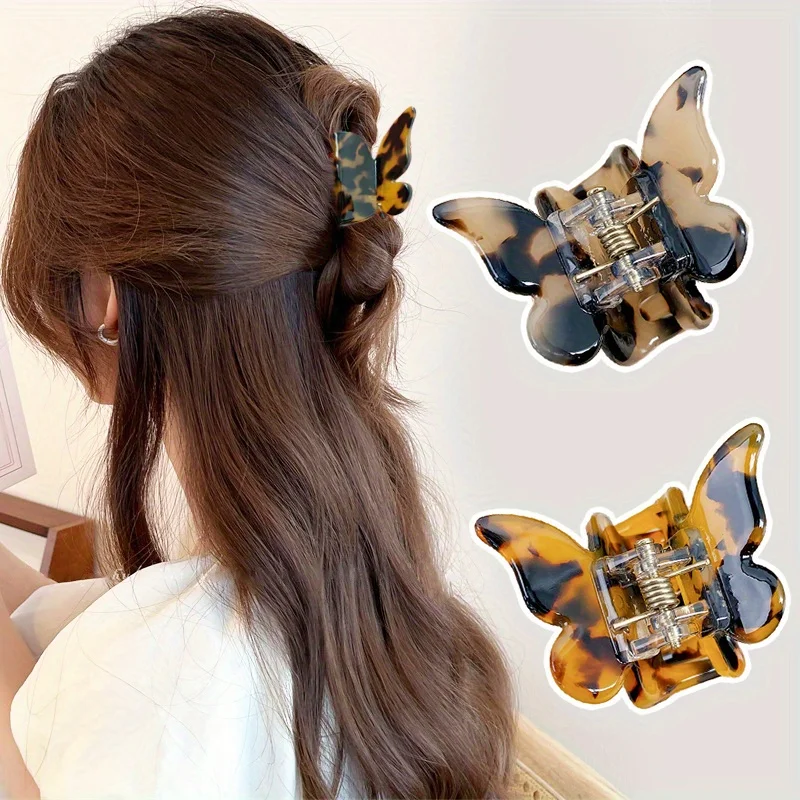 Elegant Vintage-Inspired Butterfly Hair Clip with Mixed Leopard Print - Chic Acetate Side Bangs Accessory for Women