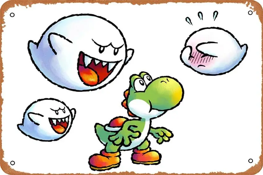 Yoshi, Boo, Yoshis Universal Gravitation, Topsy Turvy Video Game Vintage Metal Tin Signs Kitchen Wall Art Decor Funny Tin Signs