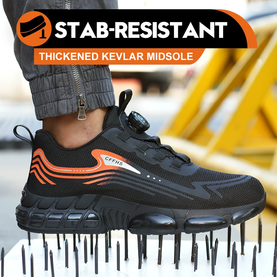 Low Top Men Work Shoes Breathable Rotary Button Safety Shoes Soft Work Sneakers Anti-smash Anti-Puncture Construction Work Shoe