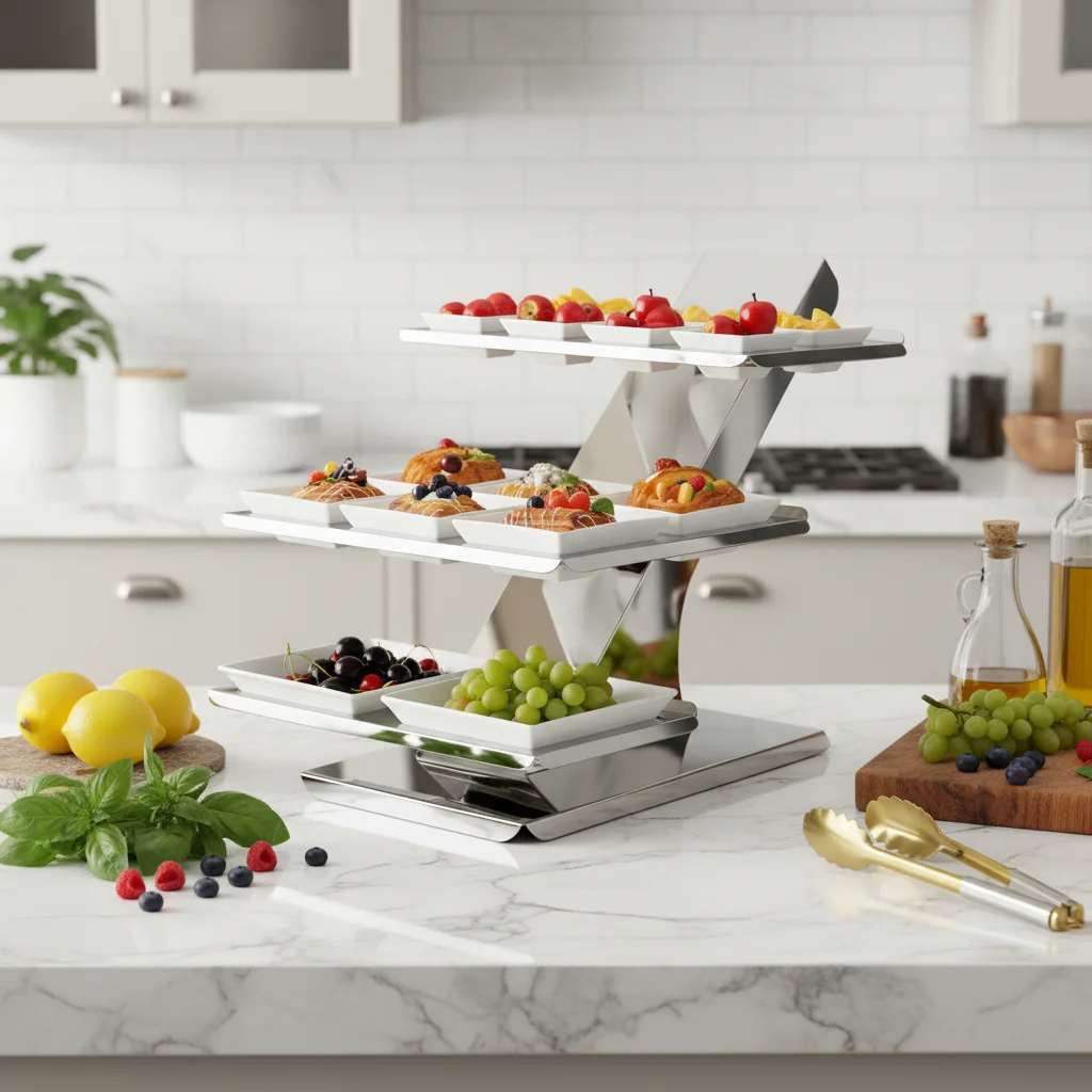 steel beveled three-layer 16-grid space-saving buffet rack dessert rack display rack suitable for hotel catering restaurants
