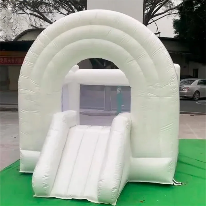 Inflatable Rainbow  Kids Commercial Bouncy Castle With Blower White Spacewalk Bouncer Jumper Bounce House For Wedding Birthday