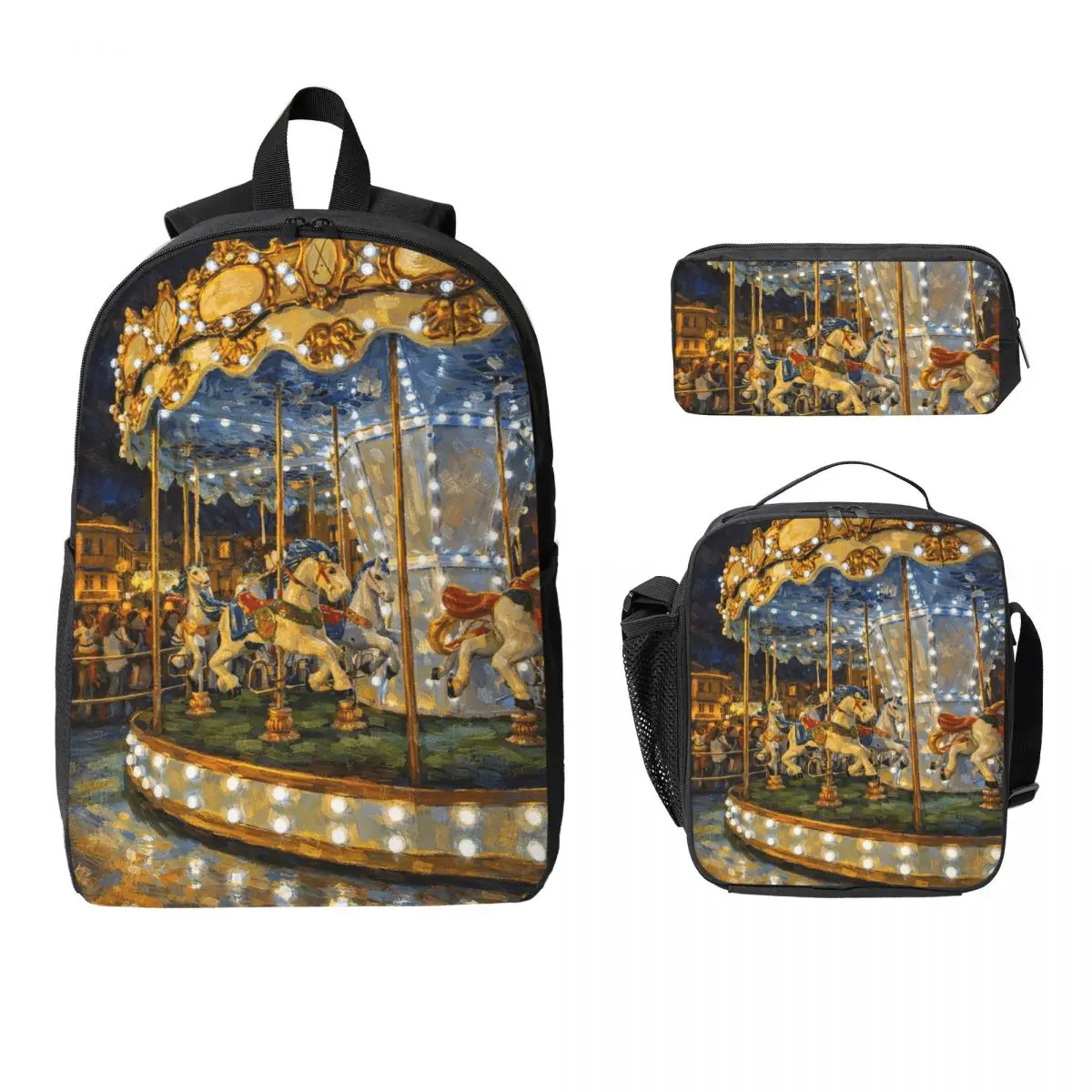 Artistic Details Of A Carousel Backpack Student BookBag School Bag Laptop Shoulder Bags 3ps Insulated Lunch Bag Pencil Case