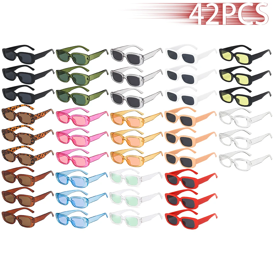 

42 PCS Small Rectangle Pattern Sunglasses For Women Vintage Brand Designer Square Sun Glasses Female UV400 Eyewear