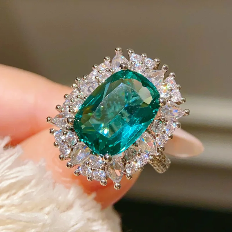 Oval Teal Cubic Zirconia Ring for Women Sparkling Surround Cubic Zirconia Daily Fashion Jewelry