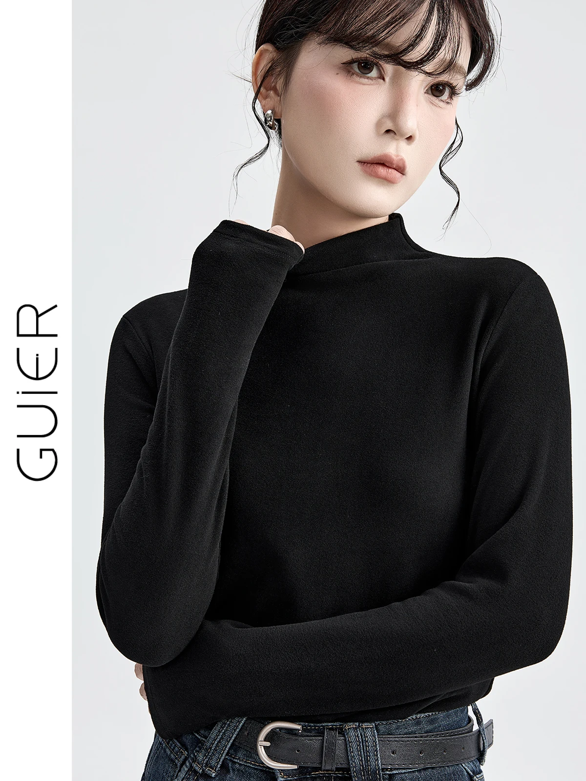 

Bla Long Sve Thermal T-irt Women's Slim Fit High Ne Top Faionable Casual Sle Autumn Winter Basic irt by Guier