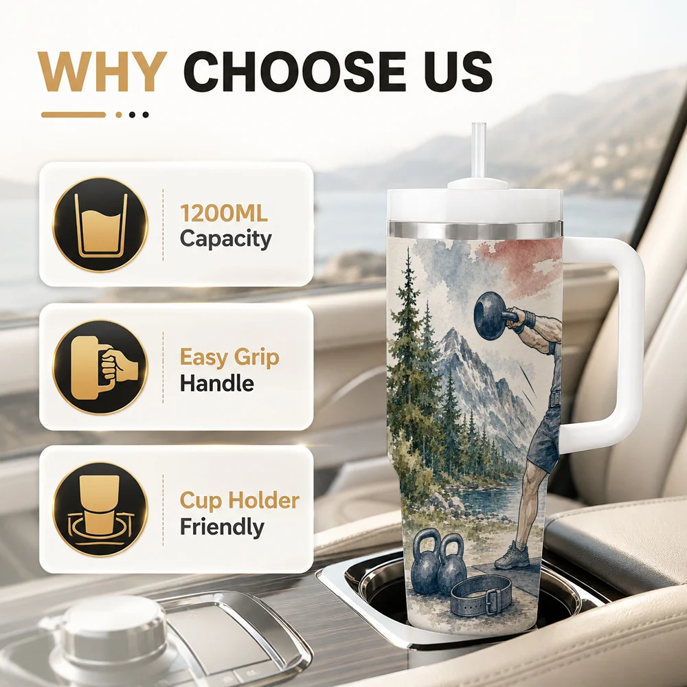 Outdoor Strength Fitness Workout Vacuum Flasks 40oz Leakproof Steel Tumbler w/ Lid Straw Handle Hot Cold Drinks