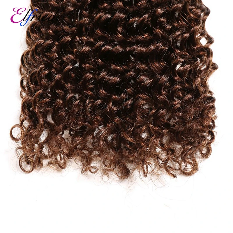 Elfriade-mechones de pelo rizado brasileño, cabello humano rizado con cierre de encaje, color marrón Chocolate, 3 mechones, 4x4, n. ° 4