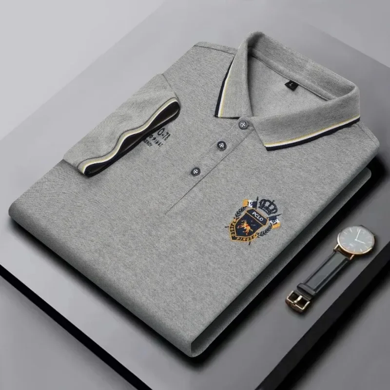 

2025 new men's high-end embroidered Polo shirt, summer short-sleeved shirt, European and American luxury men's breathable top co