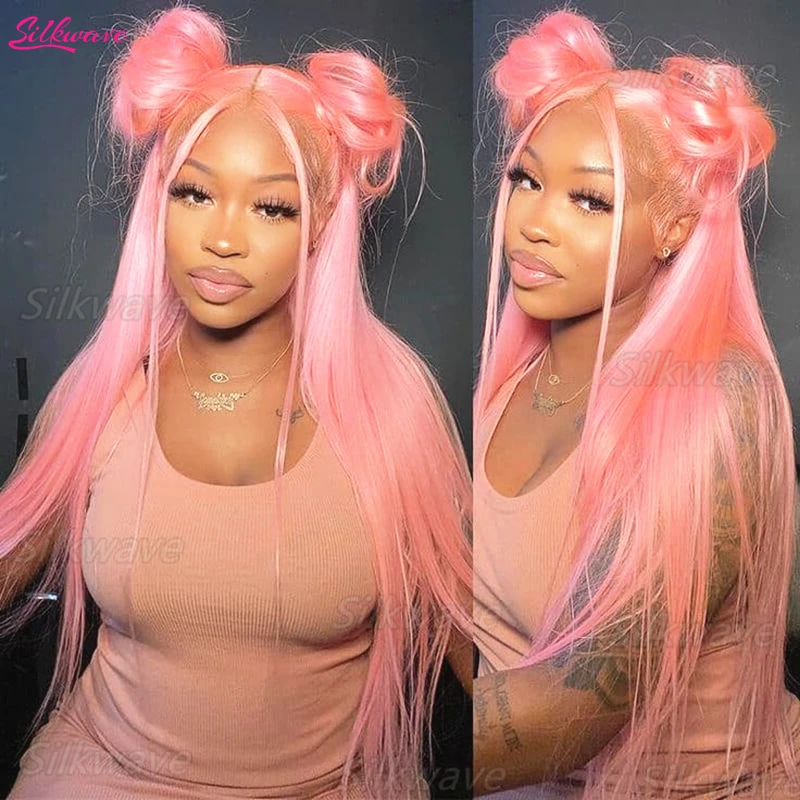 

Silkwave 30 36 Inch Bone Straight Pink Lace Front Wig Human Hair Wig 13x6 HD Lace Frontal Wigs For Women Colored Wigs Brazilian