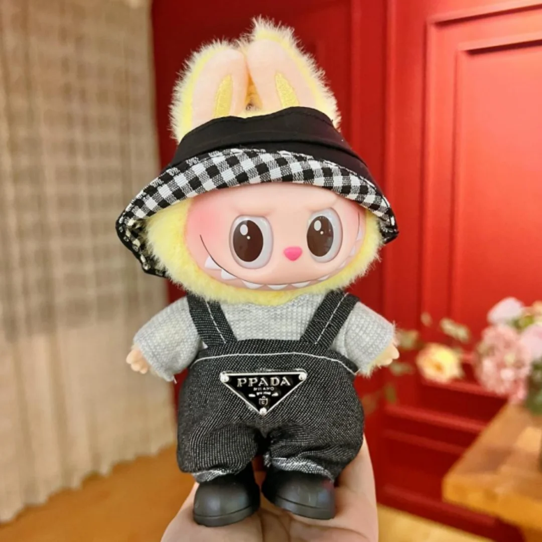 

Doll's Clothes 17cm Monster LABUBU Dress up Baby Cowboy hat + suspenders No toys