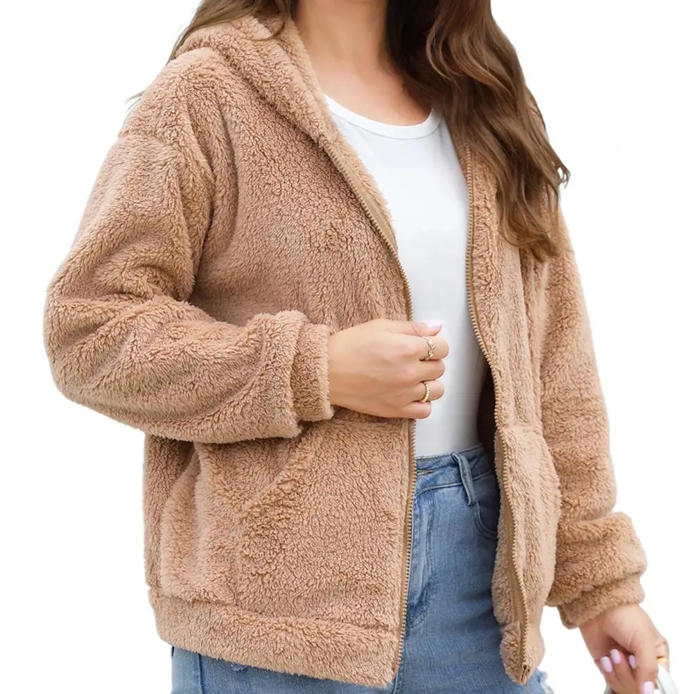 Women Oversized Fleece Jacket, Warm Casual Hooded Coat with Pockets, Long Sleeve Zip-Up Hoodie Outerwear for Fall Winter
