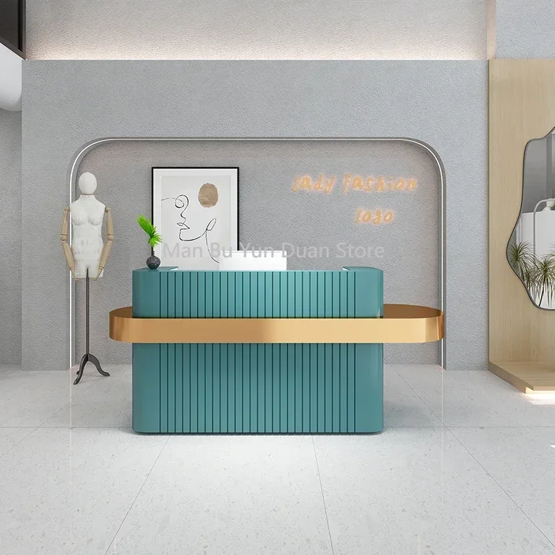 

Минималистичный современный приемный стол, изогнутый кассовый аппарат, свет, роскошный счетчик из нержавеющей стали, Empfangstheke, мебель для салона красоты