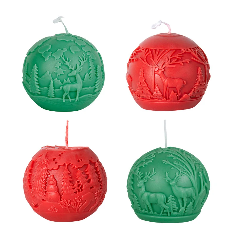 

3D DIY Christmas Tree Ball Candle Silicone Mold - Elk Star Ball for Candles, Cake, Chocolate, and Soap Making